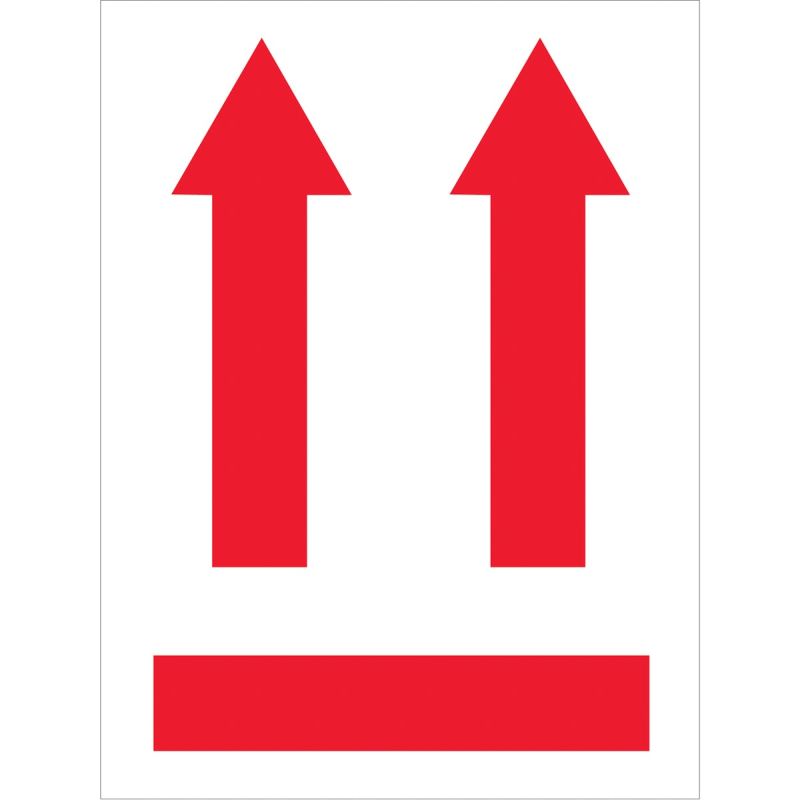 Box Packaging Two Red Up Arrows Over Black Bar Labels, 3" x 4" IPM305