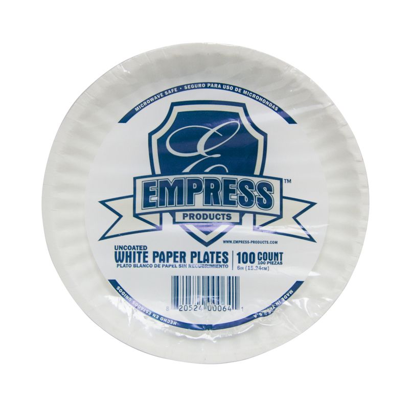 PAPER PLATE 9" WHITE UNTREATED LIGHTWEIGHT 100/PK 12PK/CS - E30300  00065