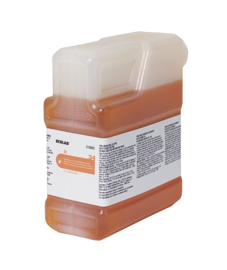 Ecolab QC 34 Hi Performance Ultra Conc Neut Floor Cleaner, 1.3 Liter