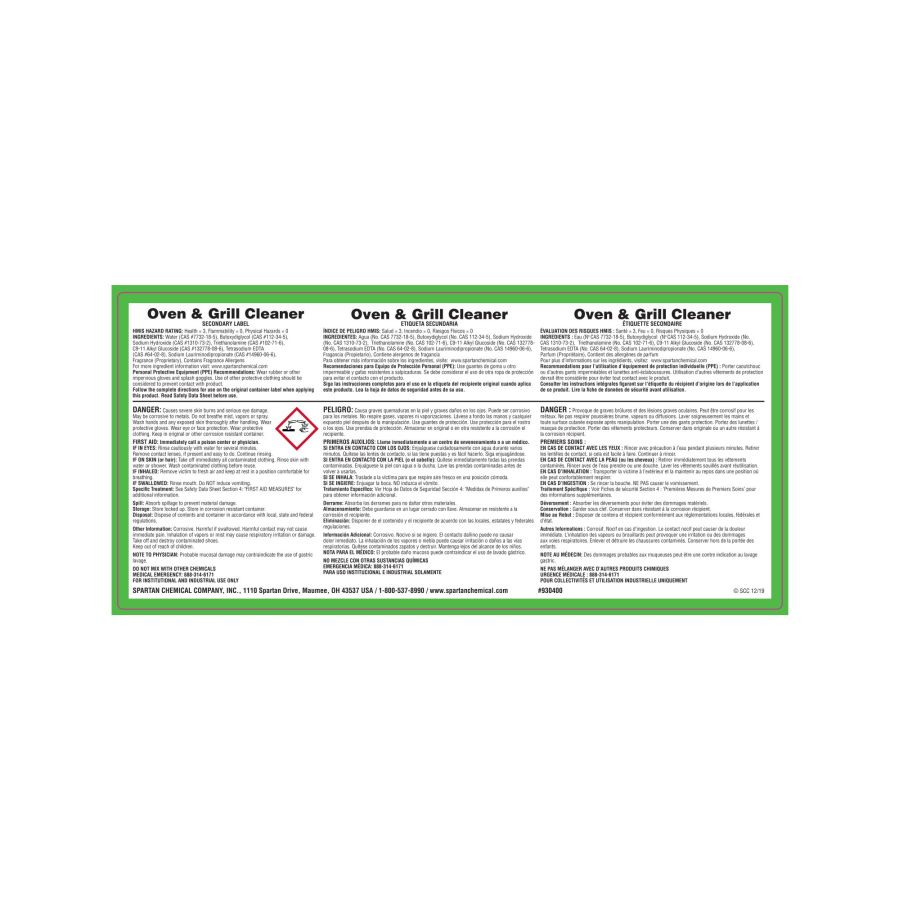 Spartan Label for Oven & Grill Cleaner, 4" x 8" 930400